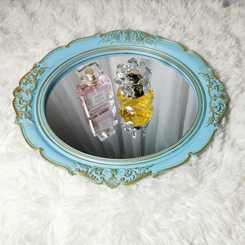 Yamfurga Decorative Mirrors Tray, Hanging Wall Mirror, Vintage Multi-Functional Display Tray, Jewelry Trays, Vanity Trays, Serving Trays,13" W x 15" L, Golden Blue - Image 4